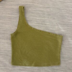 Olive Green One-Shoulder Ribbed Top